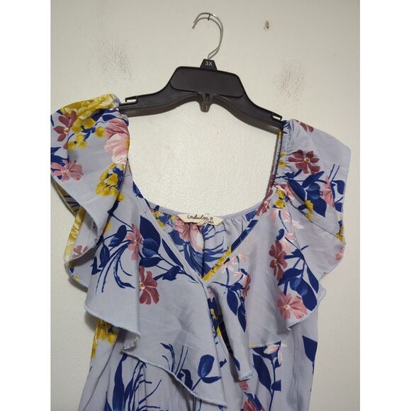 Indulge in Style Womens Gray Floral All Over Multicolor Maxi Dress Ruffle Size M - Picture 2 of 9